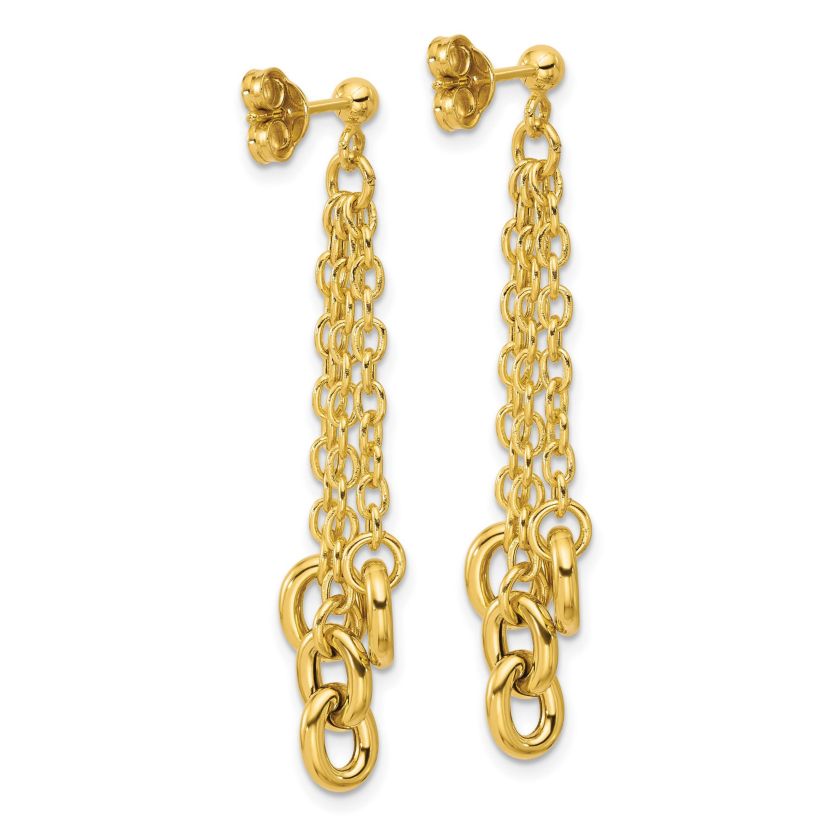 14K Yellow Gold Polished Fancy 3-Strand Cable Link Post Dangle Earrings