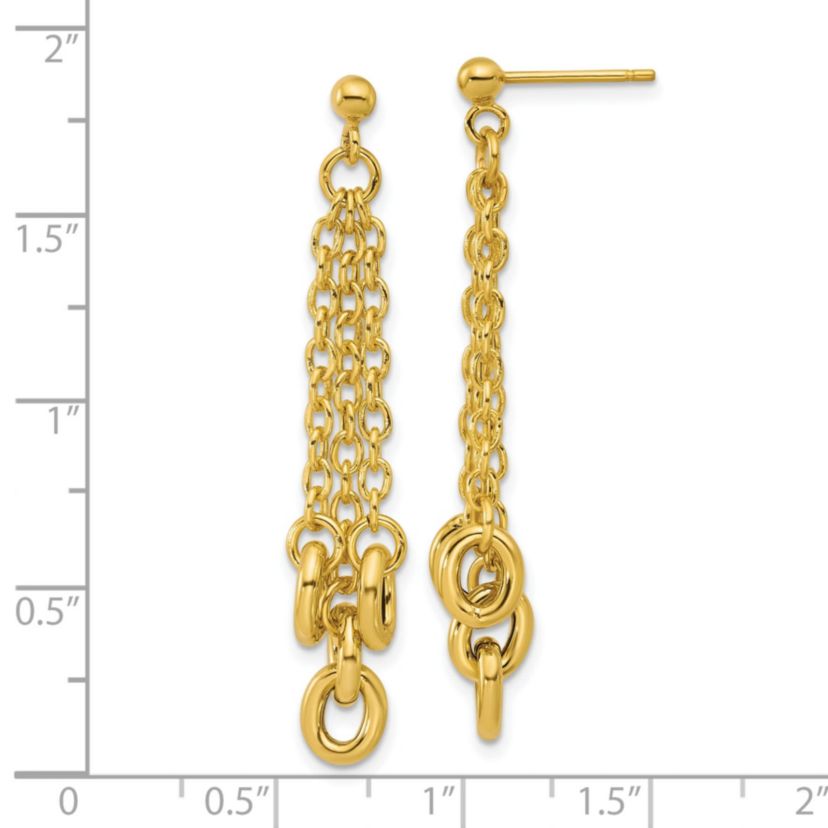 14K Yellow Gold Polished Fancy 3-Strand Cable Link Post Dangle Earrings