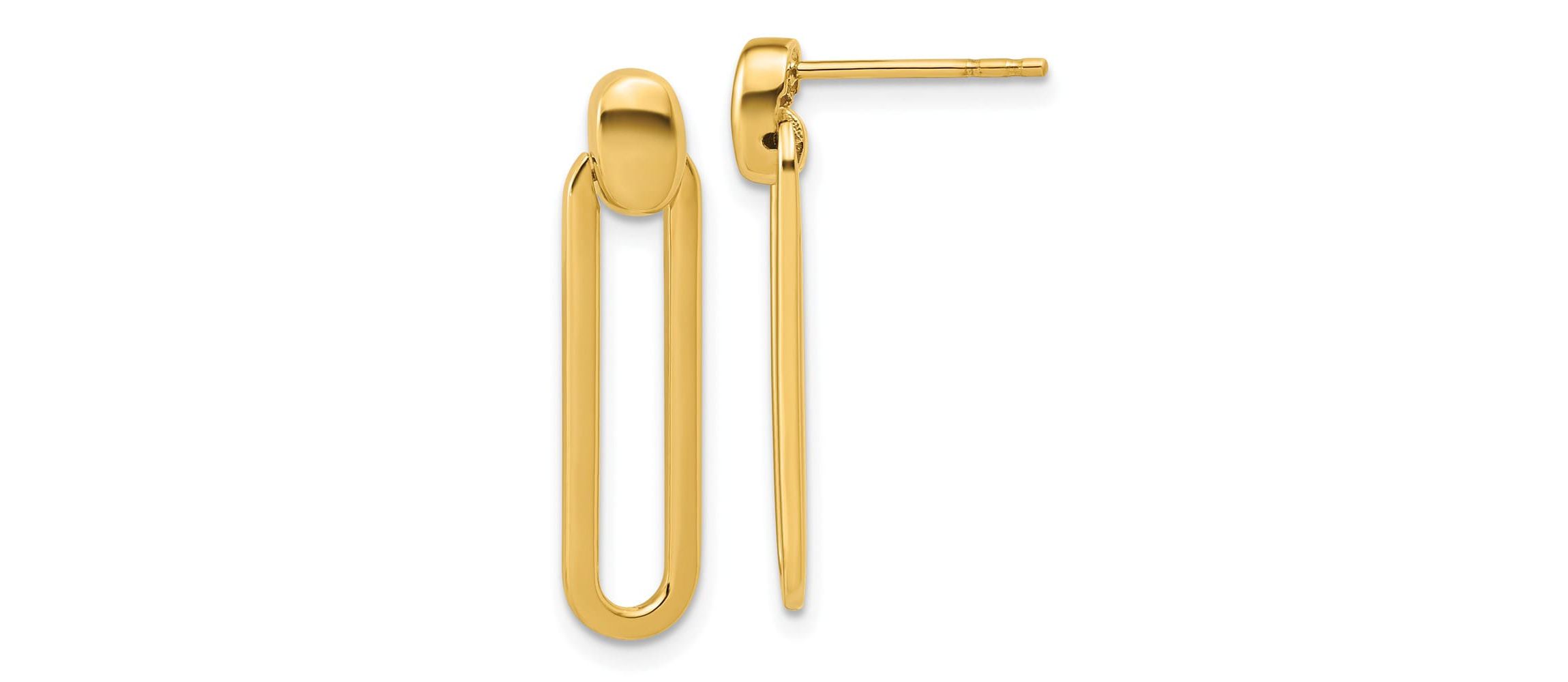 14K Yellow Gold Polished Link Dangle Post Earrings