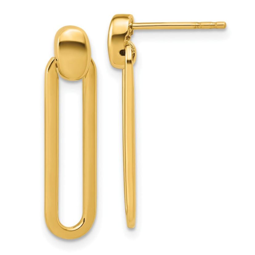 14K Yellow Gold Polished Link Dangle Post Earrings