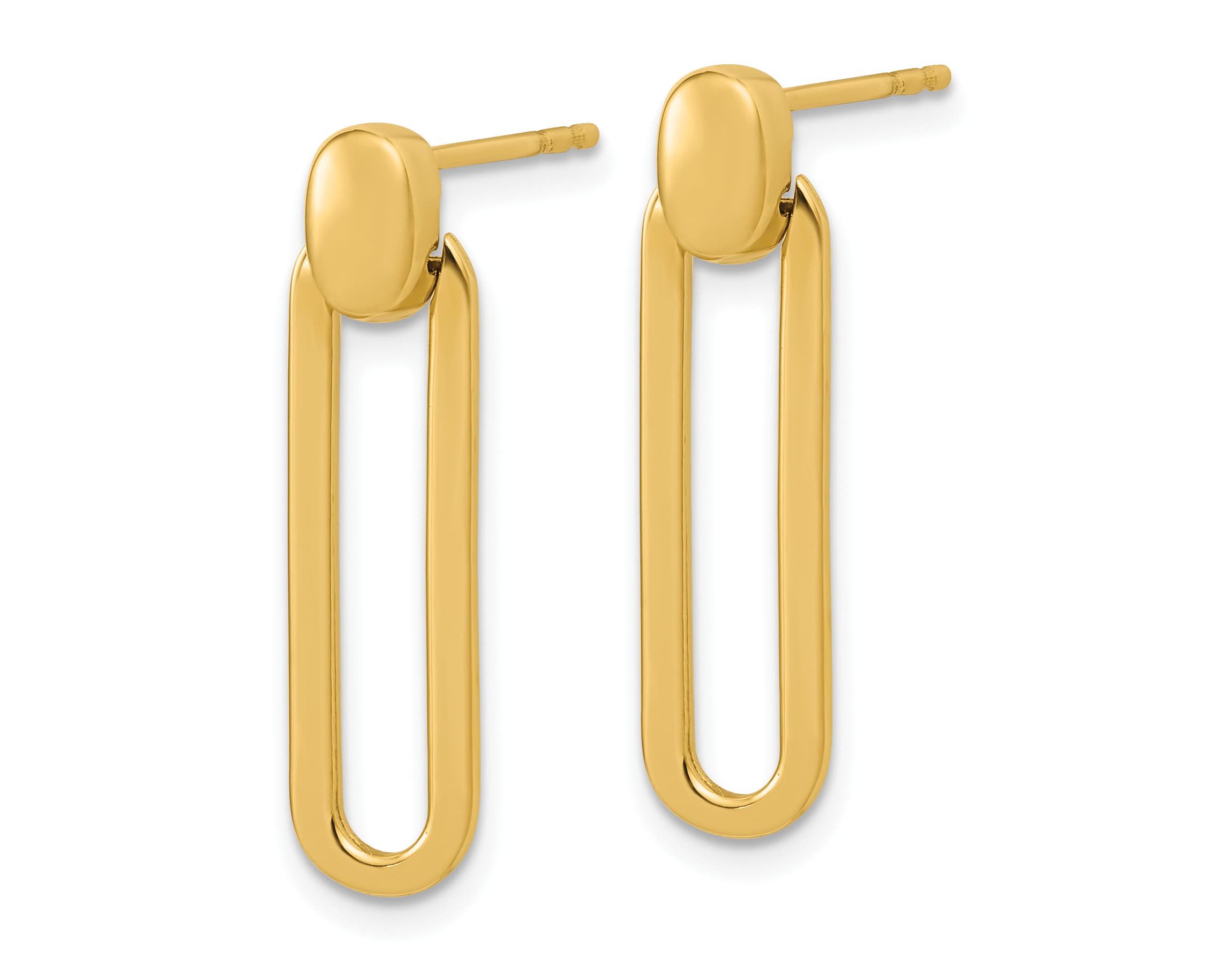 14K Yellow Gold Polished Link Dangle Post Earrings
