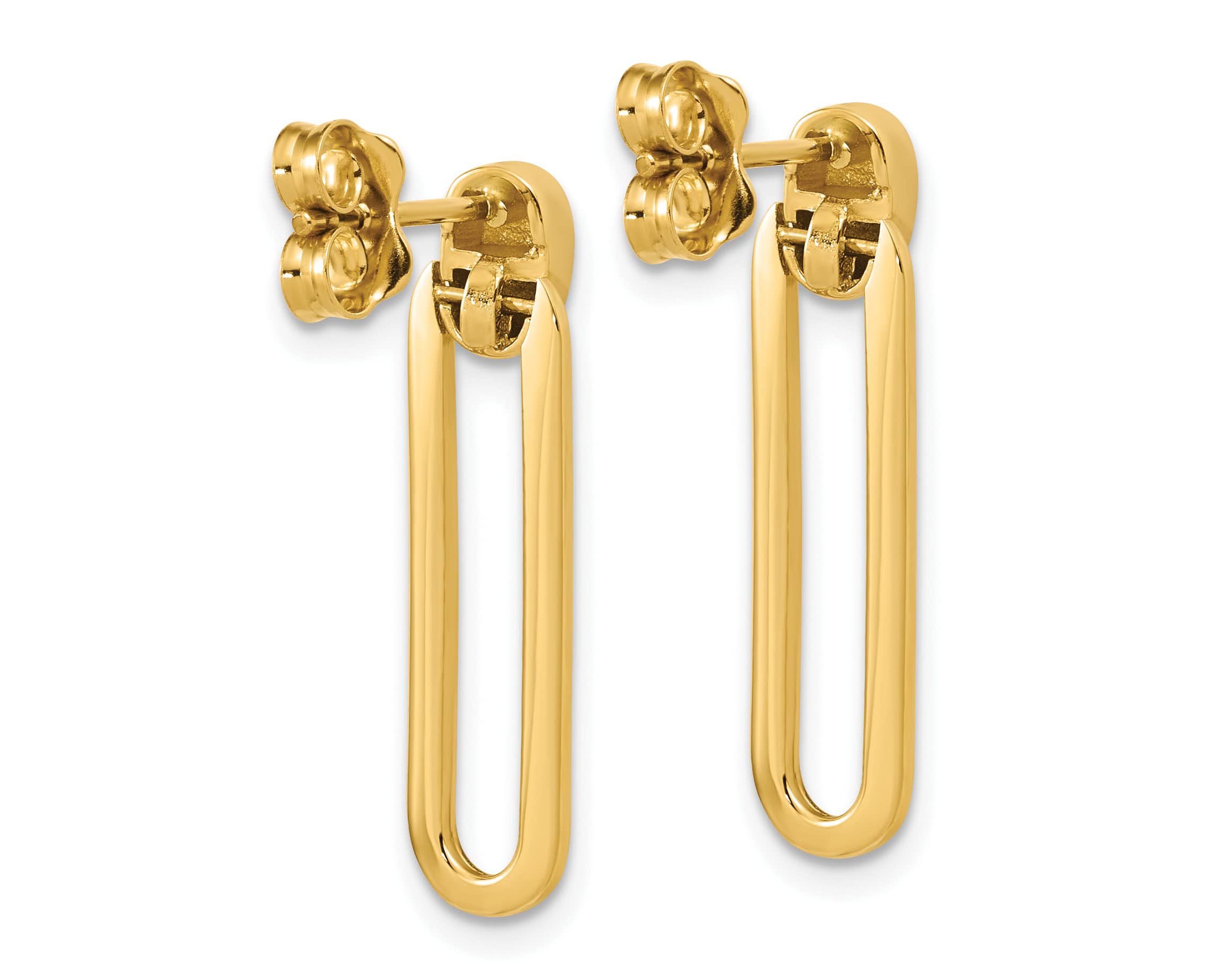 14K Yellow Gold Polished Link Dangle Post Earrings