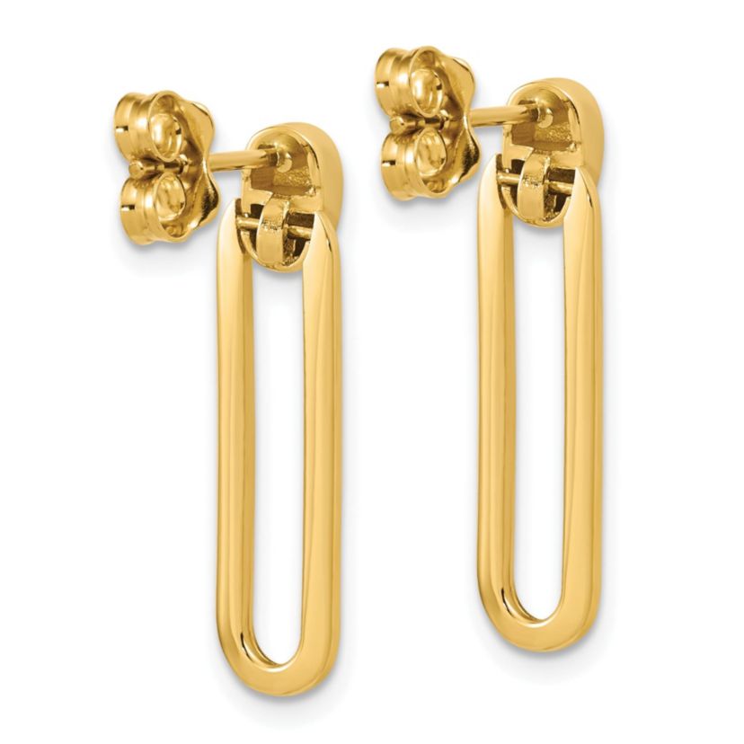 14K Yellow Gold Polished Link Dangle Post Earrings