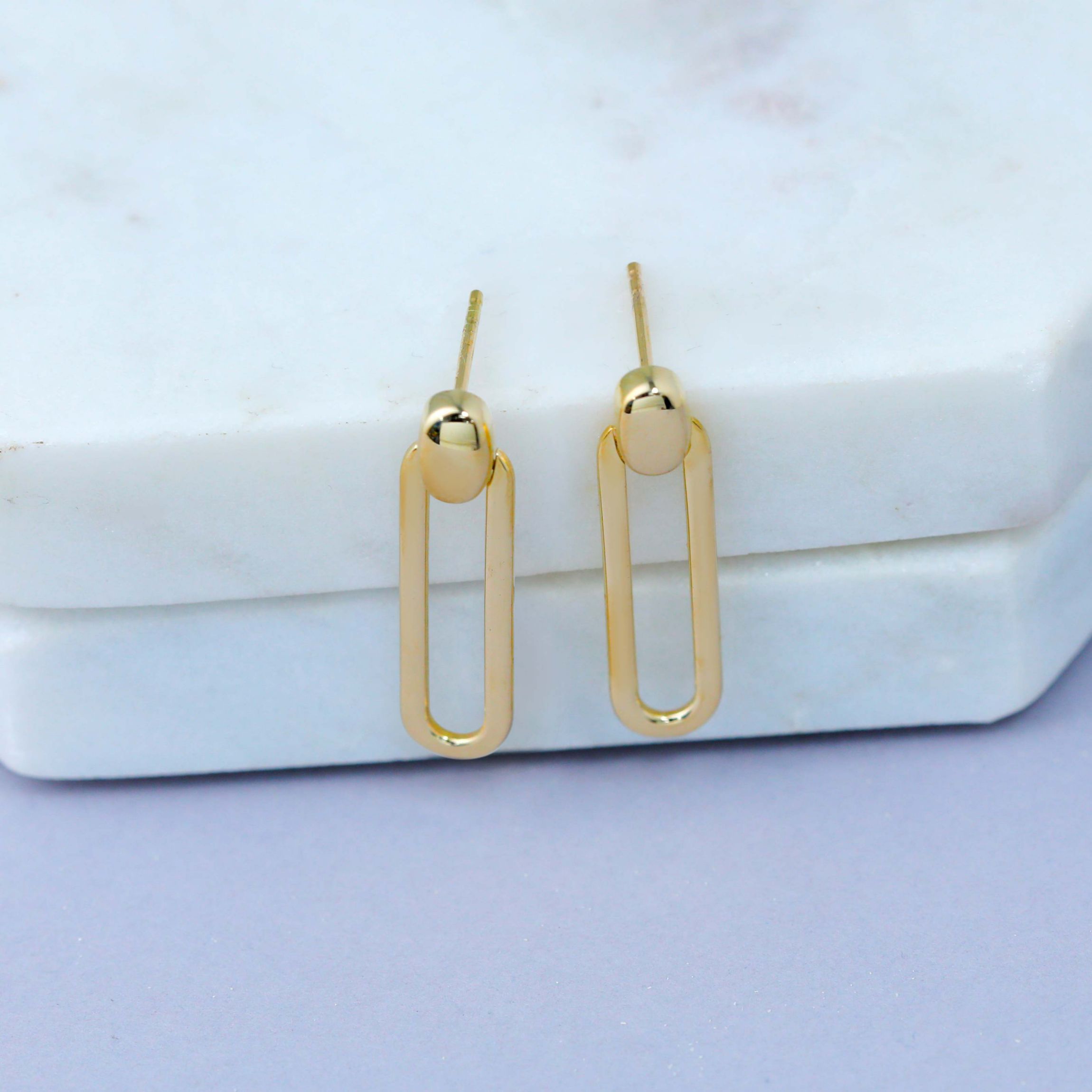 14K Yellow Gold Polished Link Dangle Post Earrings