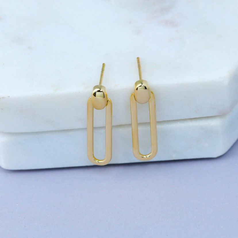 14K Yellow Gold Polished Link Dangle Post Earrings