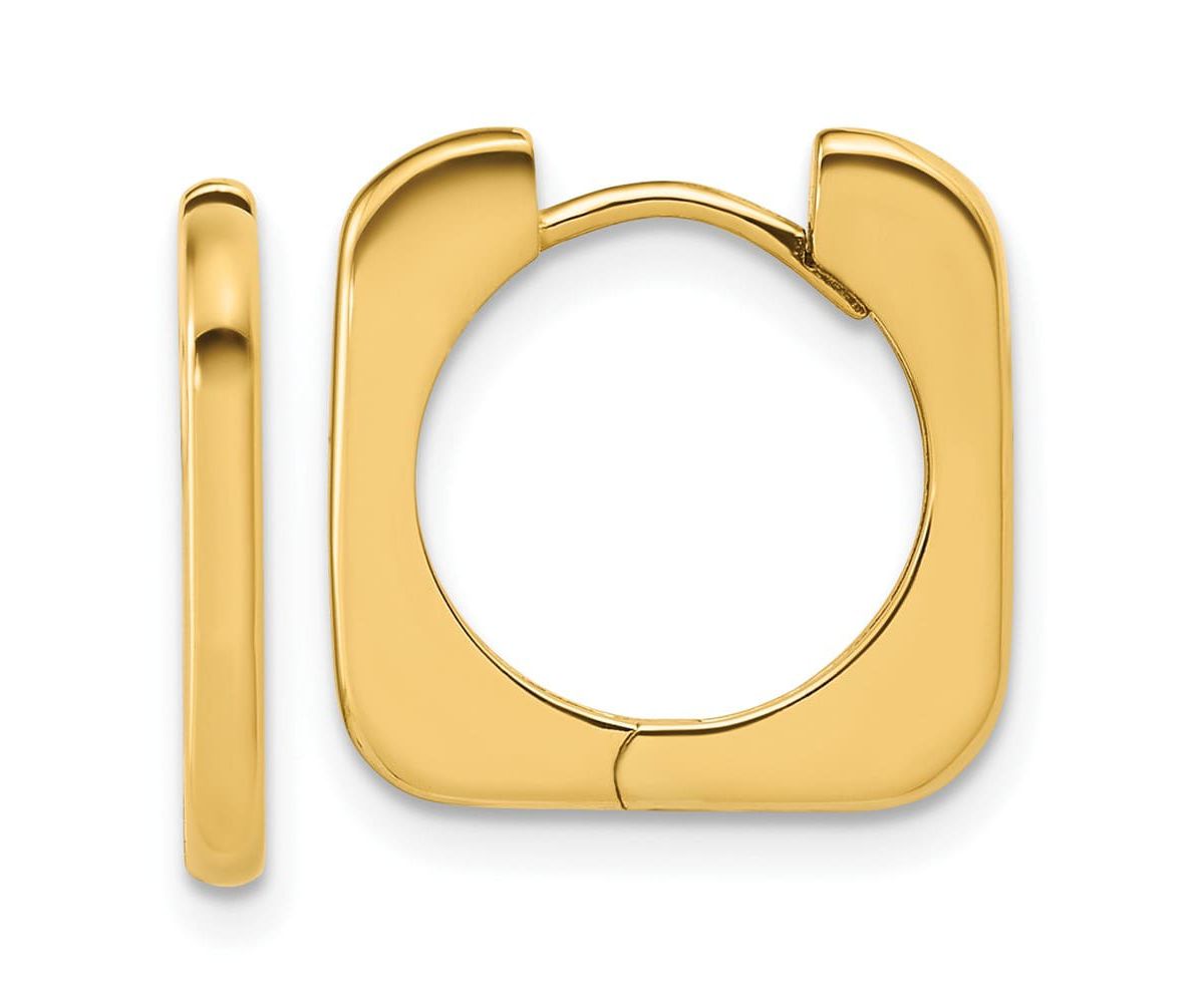 14K Yellow Gold Polished Square Hinged Hoop Earrings
