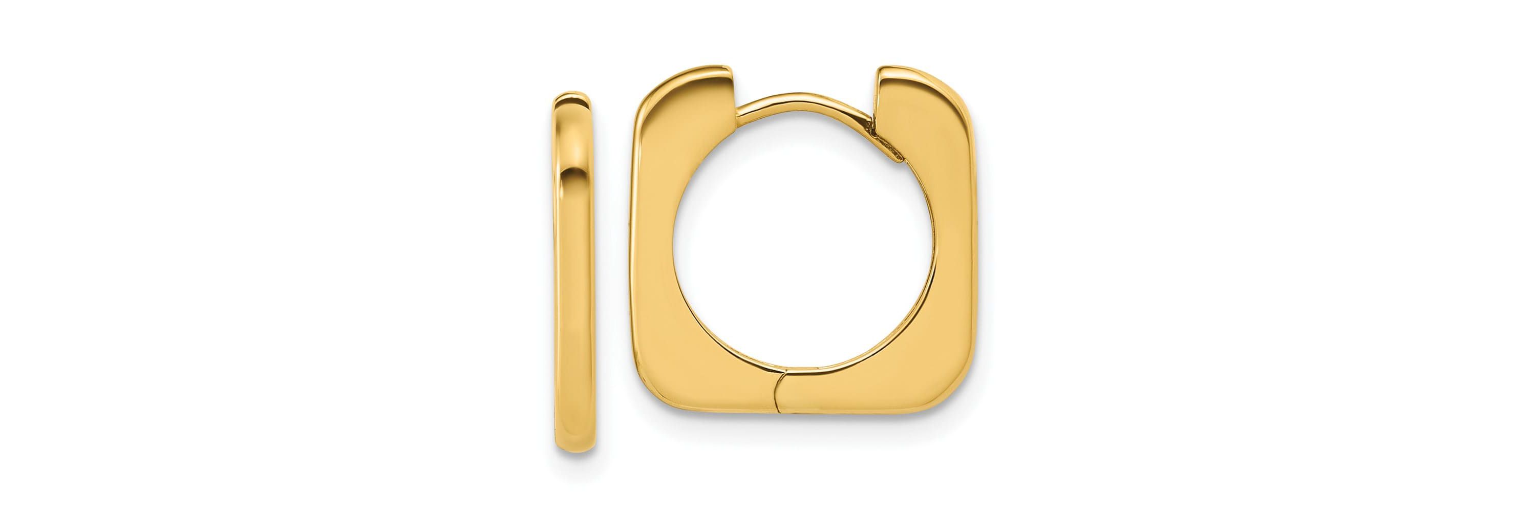 14K Yellow Gold Polished Square Hinged Hoop Earrings