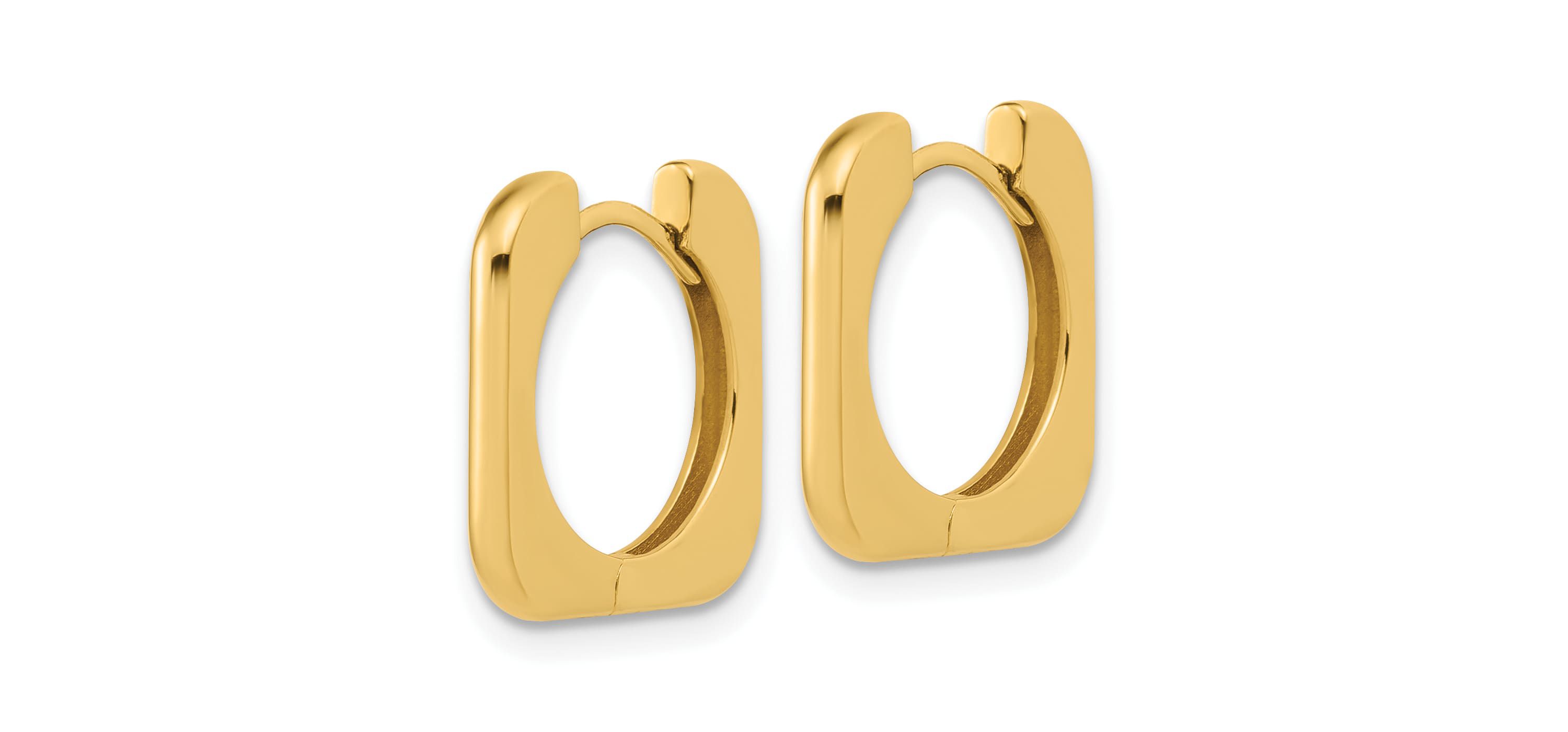 14K Yellow Gold Polished Square Hinged Hoop Earrings