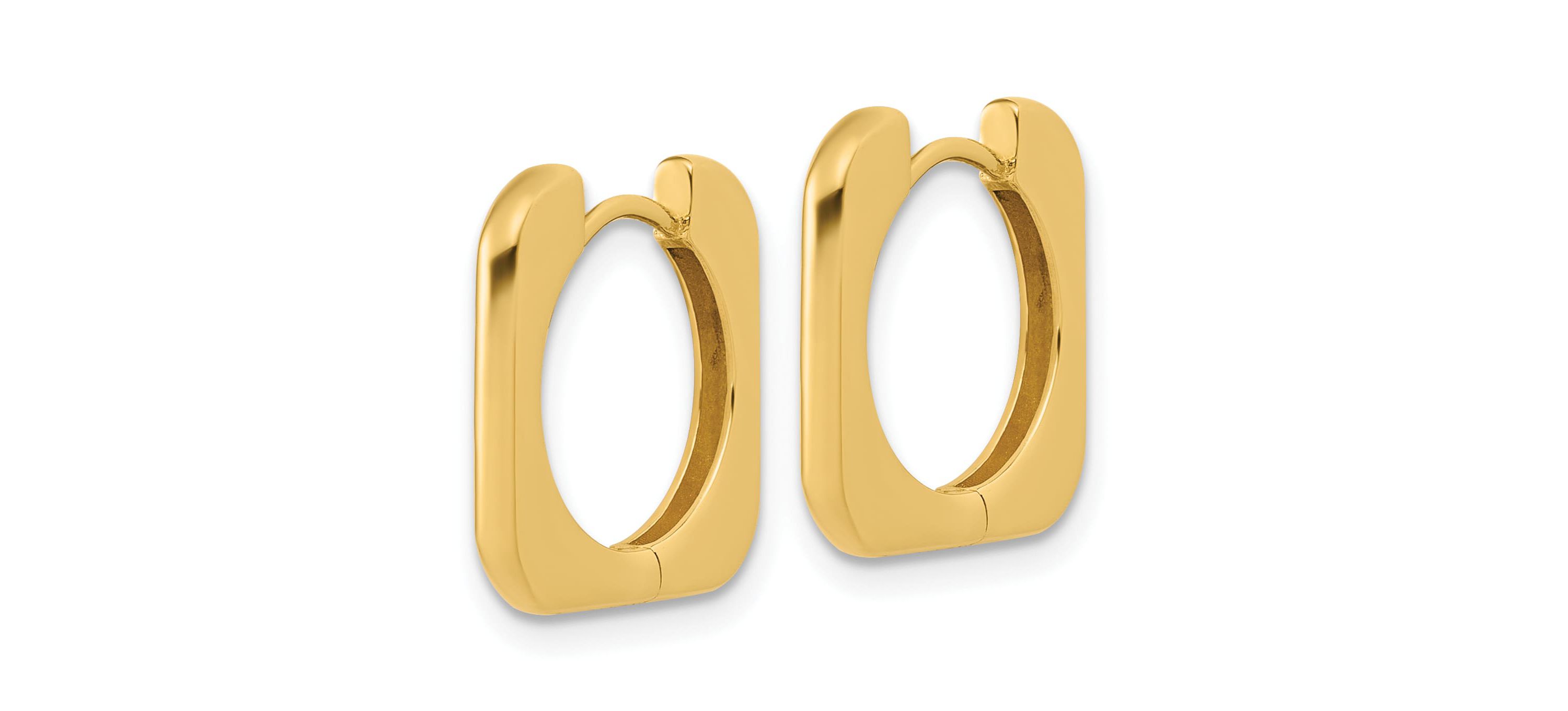 14K Yellow Gold Polished Square Hinged Hoop Earrings
