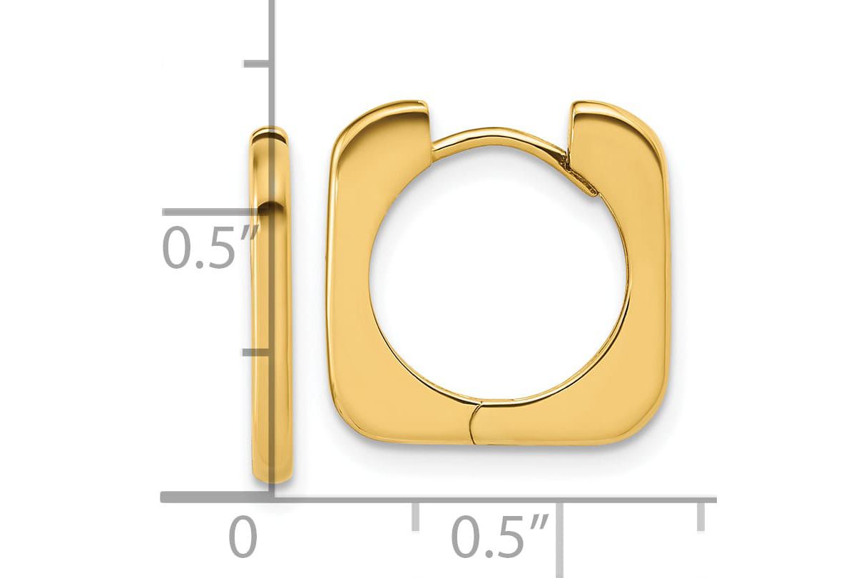 14K Yellow Gold Polished Square Hinged Hoop Earrings