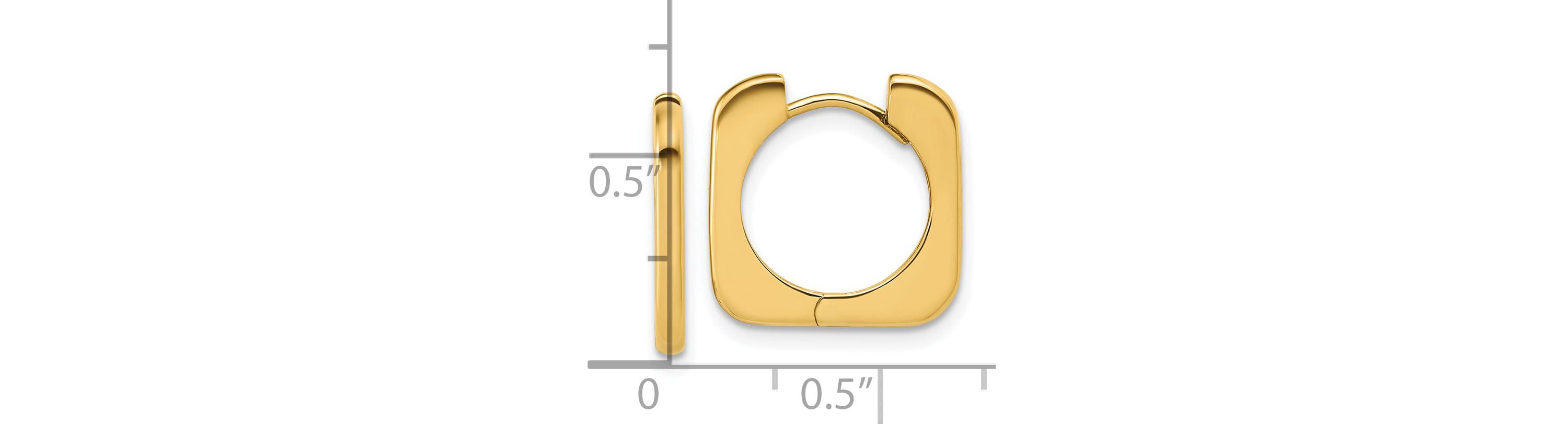 14K Yellow Gold Polished Square Hinged Hoop Earrings