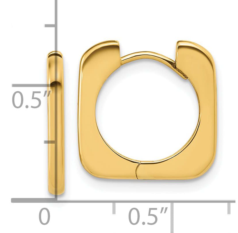 14K Yellow Gold Polished Square Hinged Hoop Earrings
