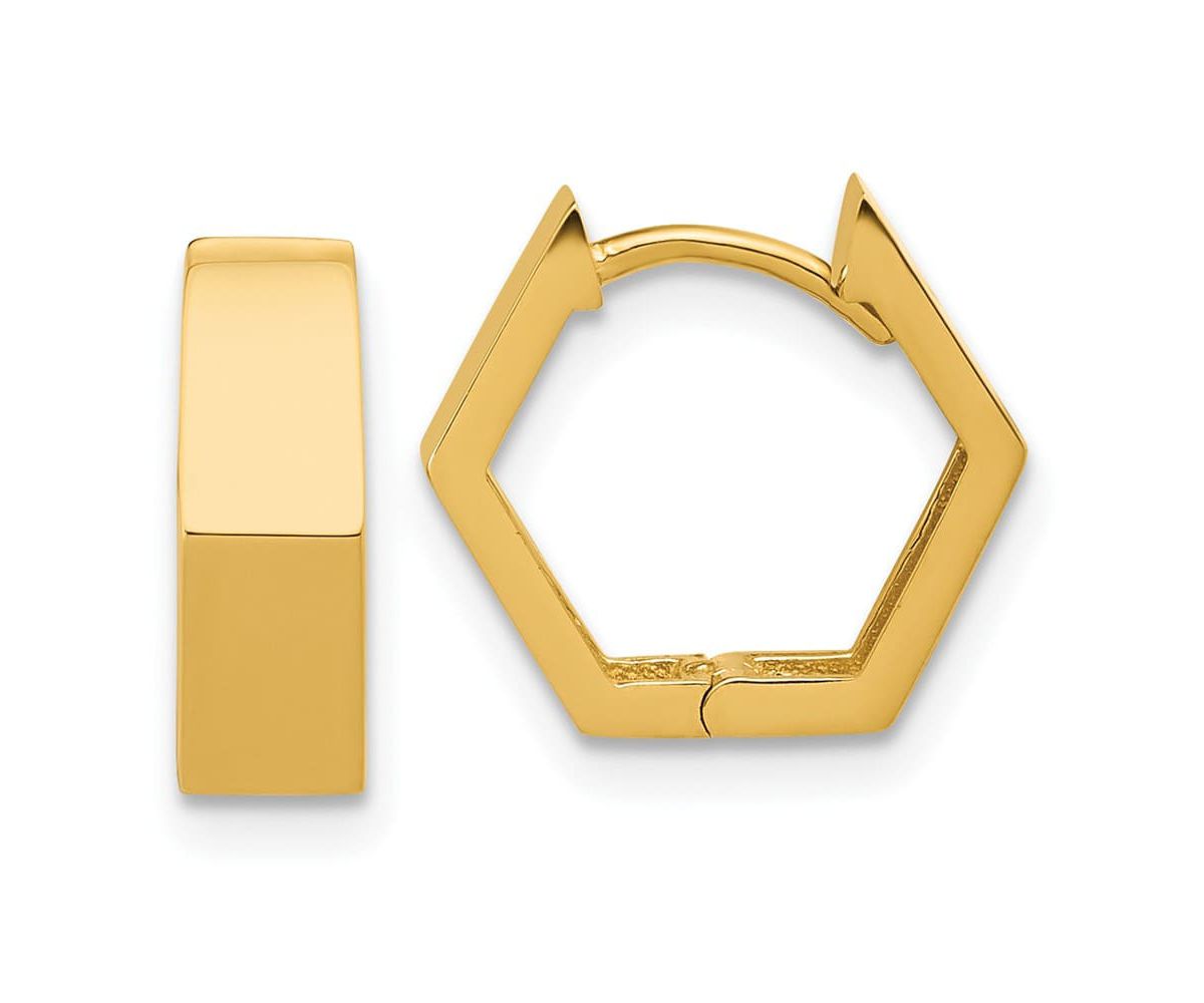 14K Yellow Gold Polished Hexagon Hinged Hoop Earrings