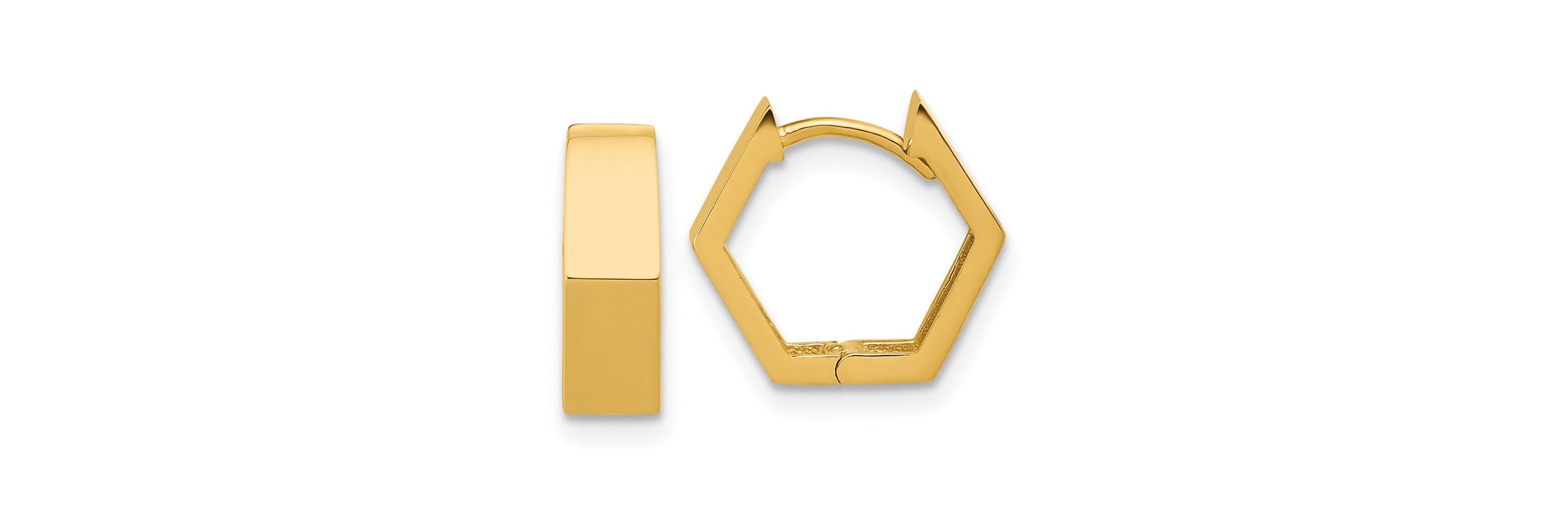 14K Yellow Gold Polished Hexagon Hinged Hoop Earrings