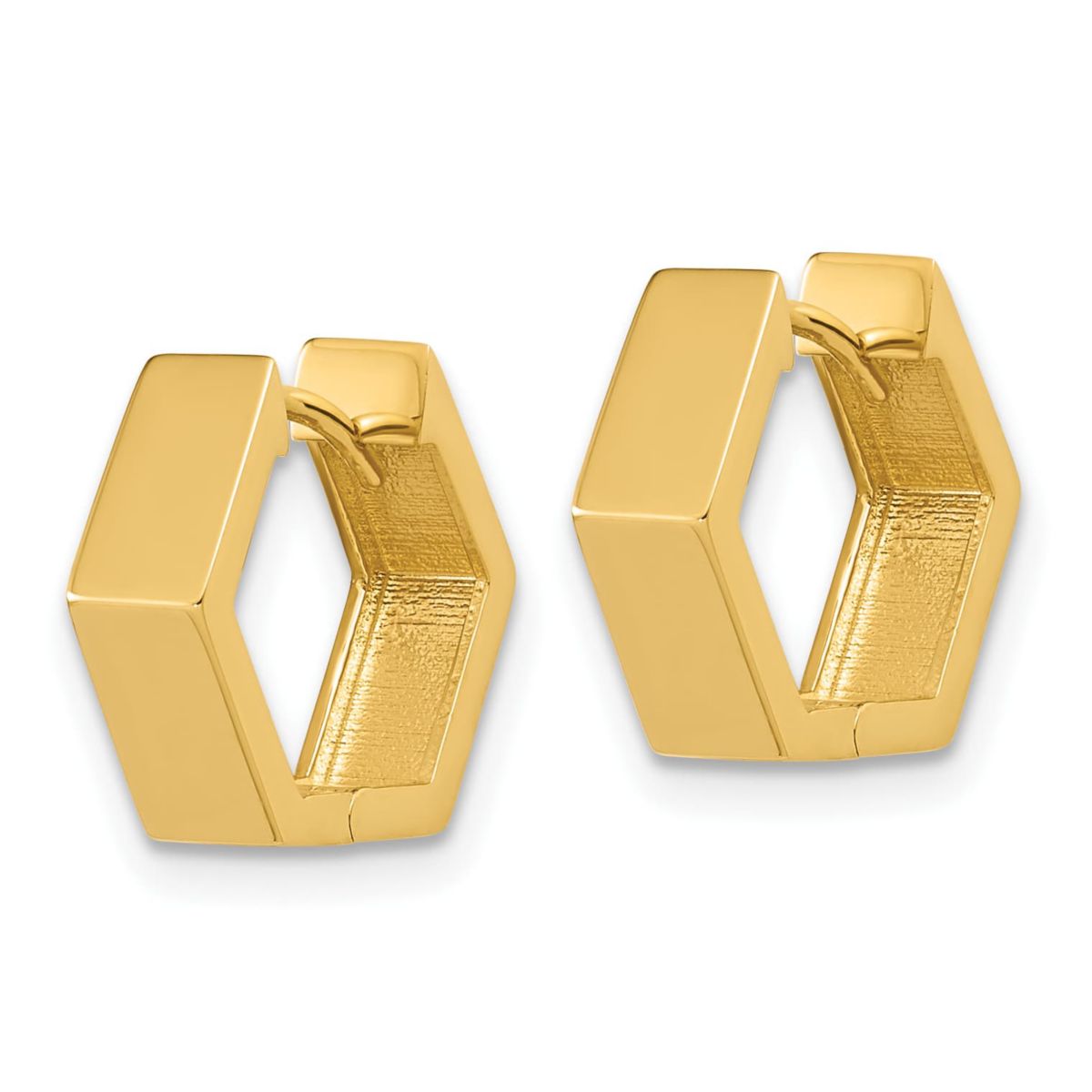 14K Yellow Gold Polished Hexagon Hinged Hoop Earrings