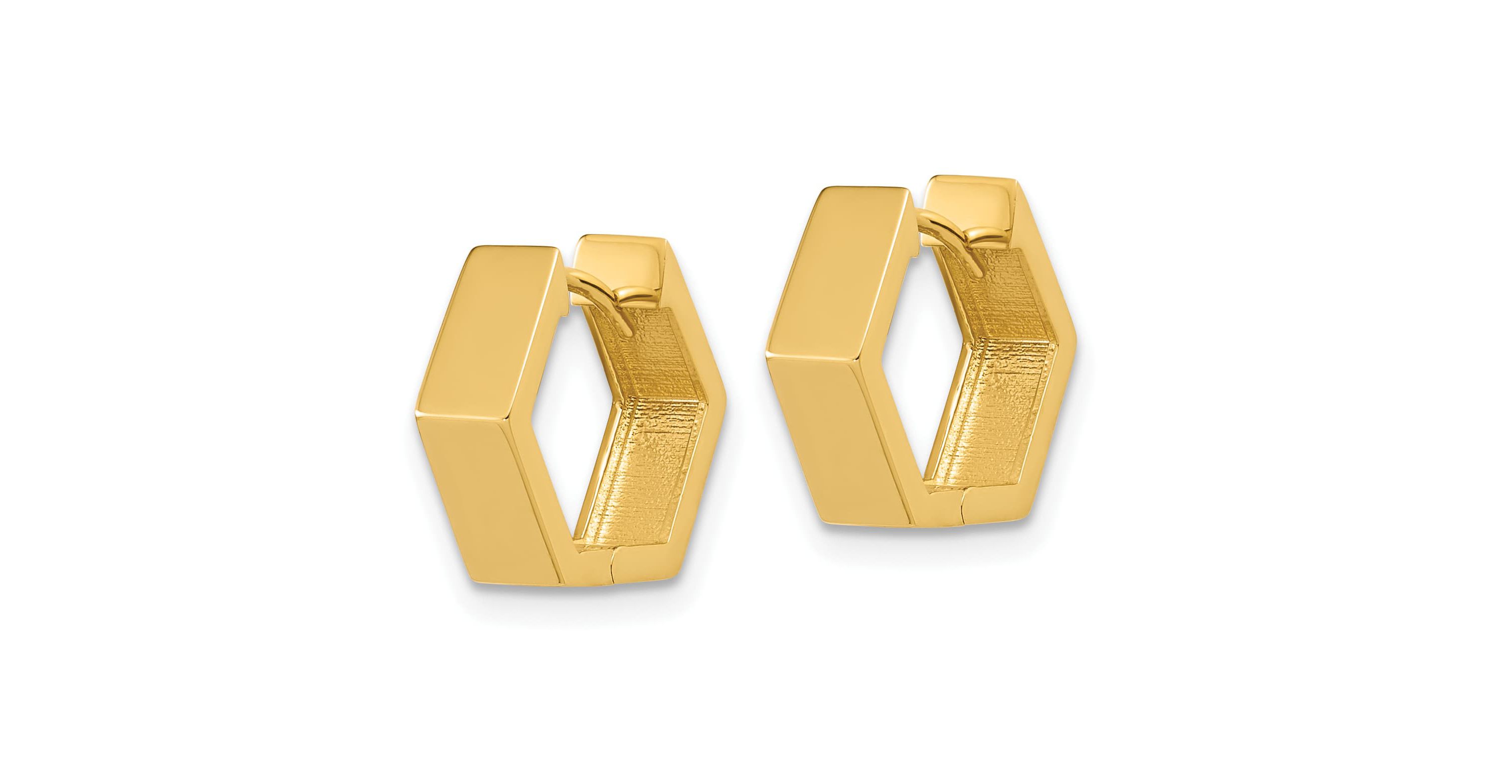 14K Yellow Gold Polished Hexagon Hinged Hoop Earrings