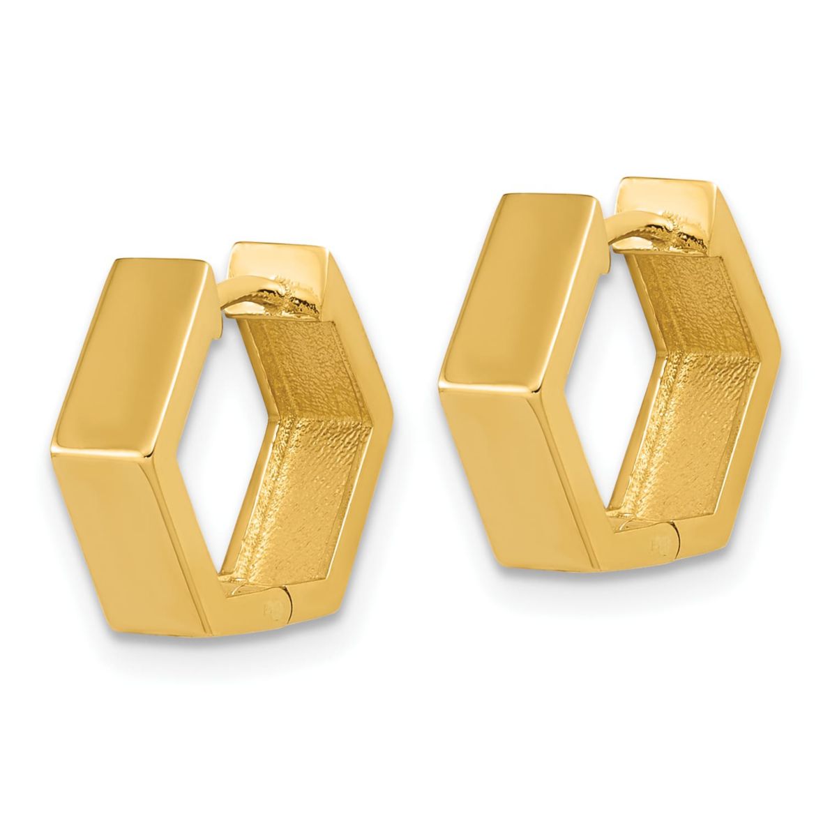 14K Yellow Gold Polished Hexagon Hinged Hoop Earrings