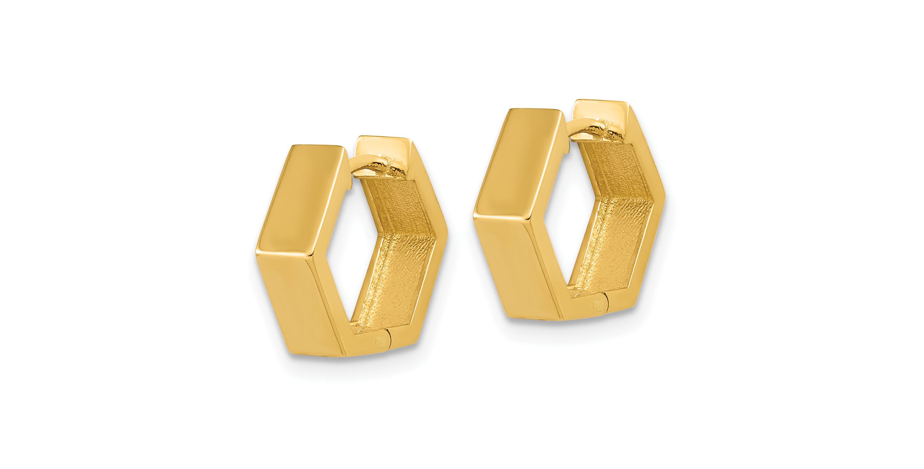 14K Yellow Gold Polished Hexagon Hinged Hoop Earrings