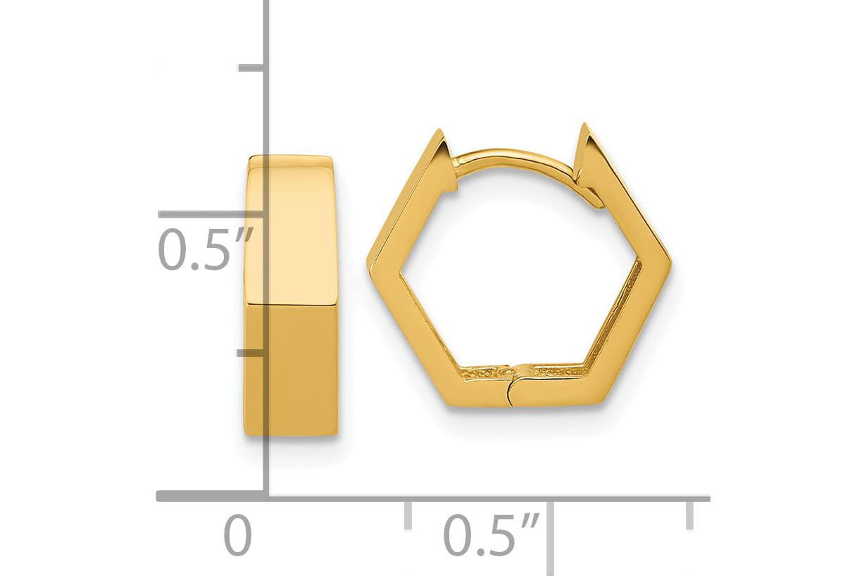 14K Yellow Gold Polished Hexagon Hinged Hoop Earrings