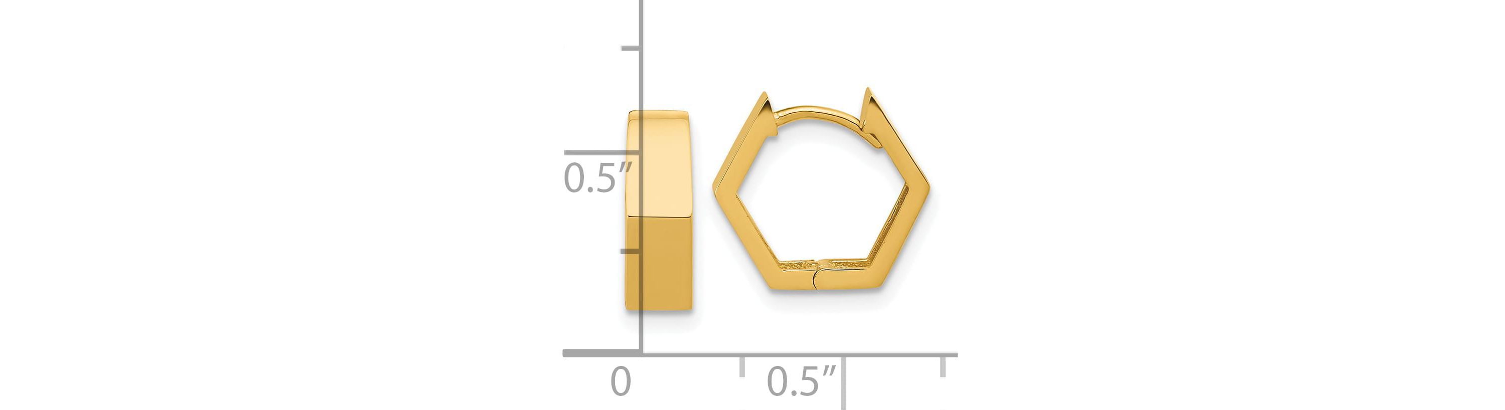 14K Yellow Gold Polished Hexagon Hinged Hoop Earrings