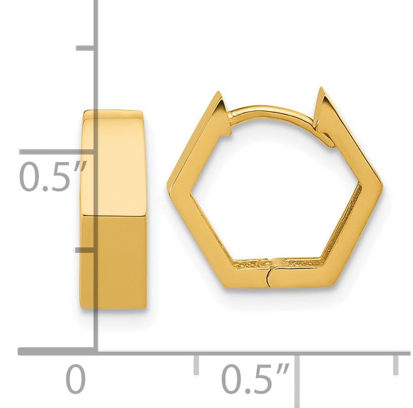 14K Yellow Gold Polished Hexagon Hinged Hoop Earrings