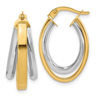 Belk & Co 14K Two-Tone Polished Tapered Oval Hoop Earrings