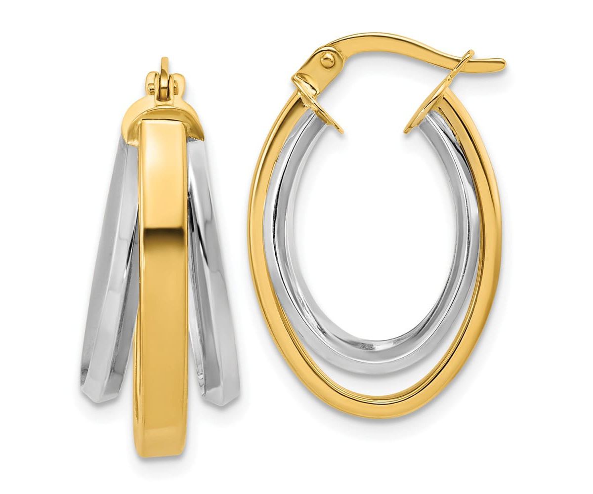 14K Two-Tone Polished Tapered Oval Hoop Earrings