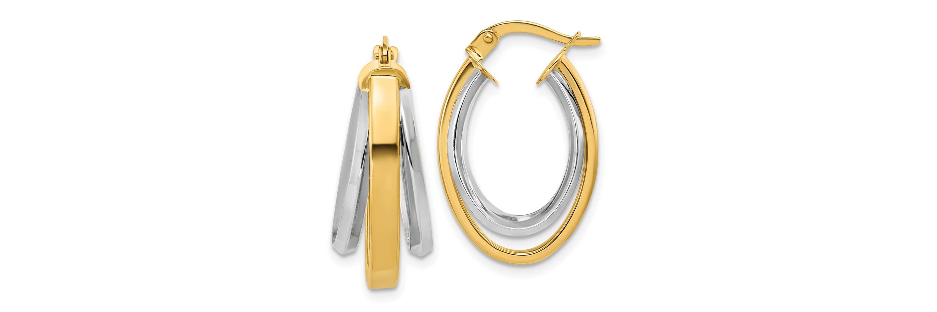 14K Two-Tone Polished Tapered Oval Hoop Earrings