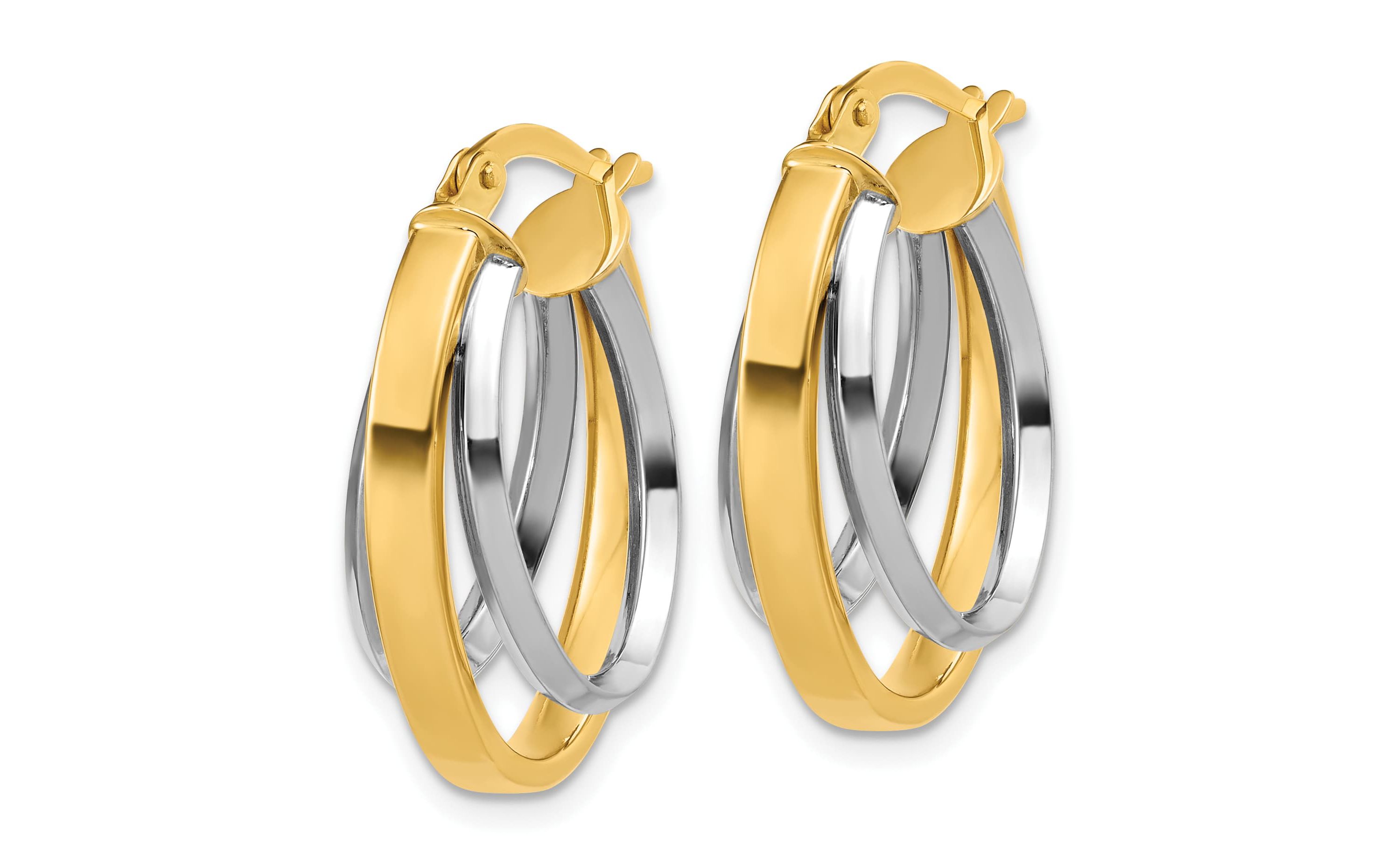 14K Two-Tone Polished Tapered Oval Hoop Earrings