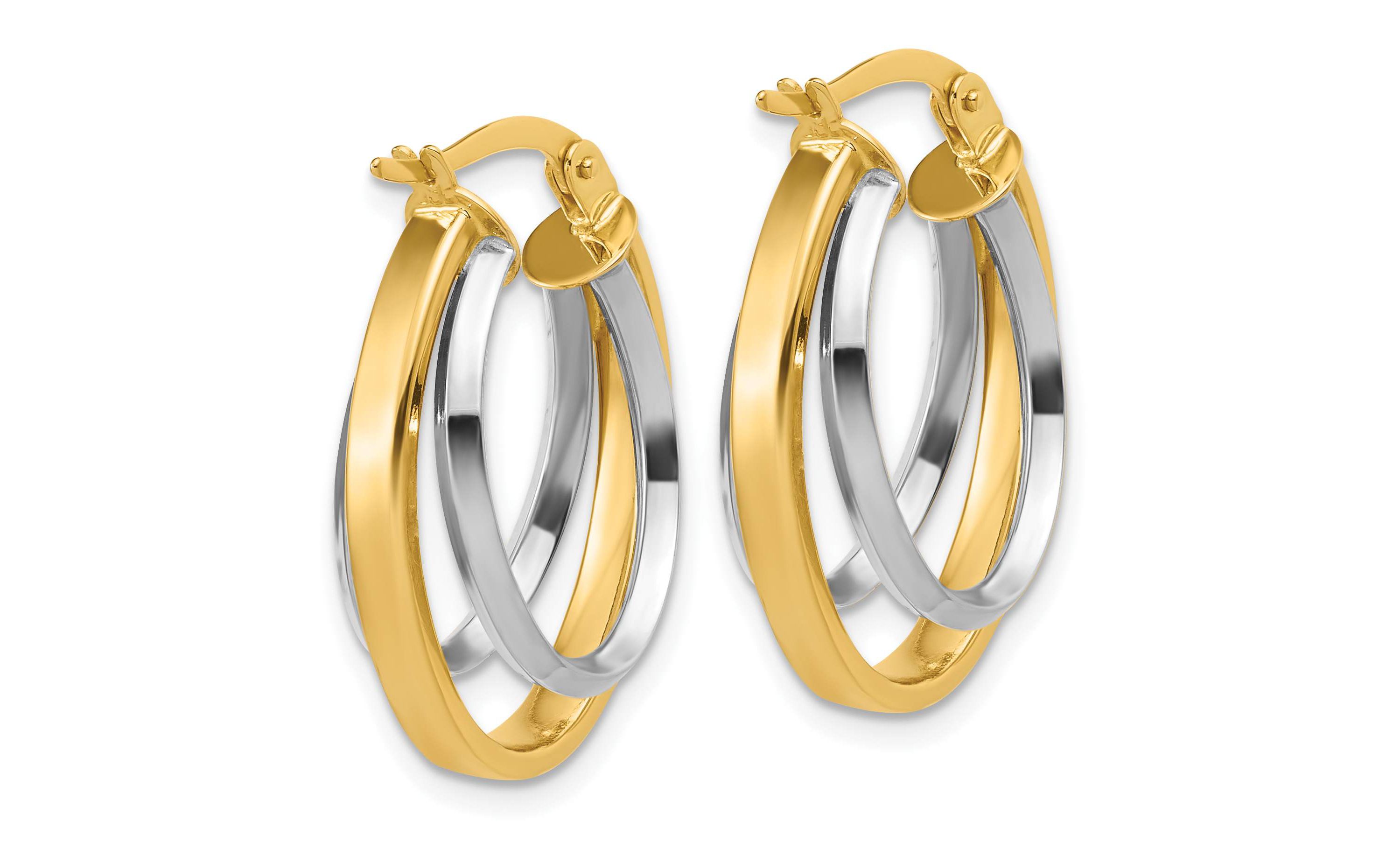 14K Two-Tone Polished Tapered Oval Hoop Earrings