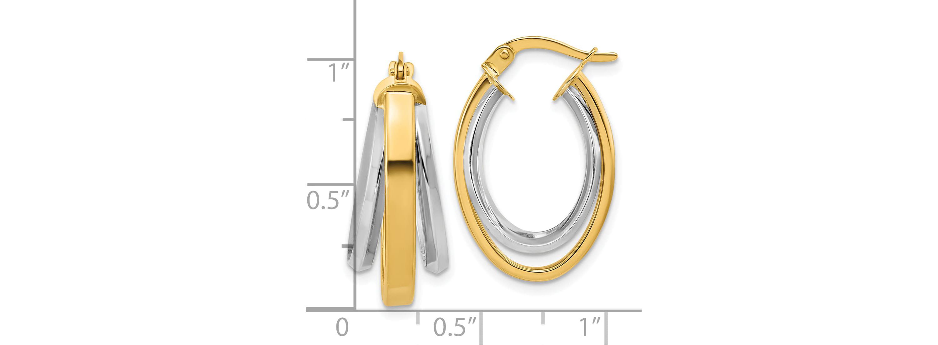 14K Two-Tone Polished Tapered Oval Hoop Earrings