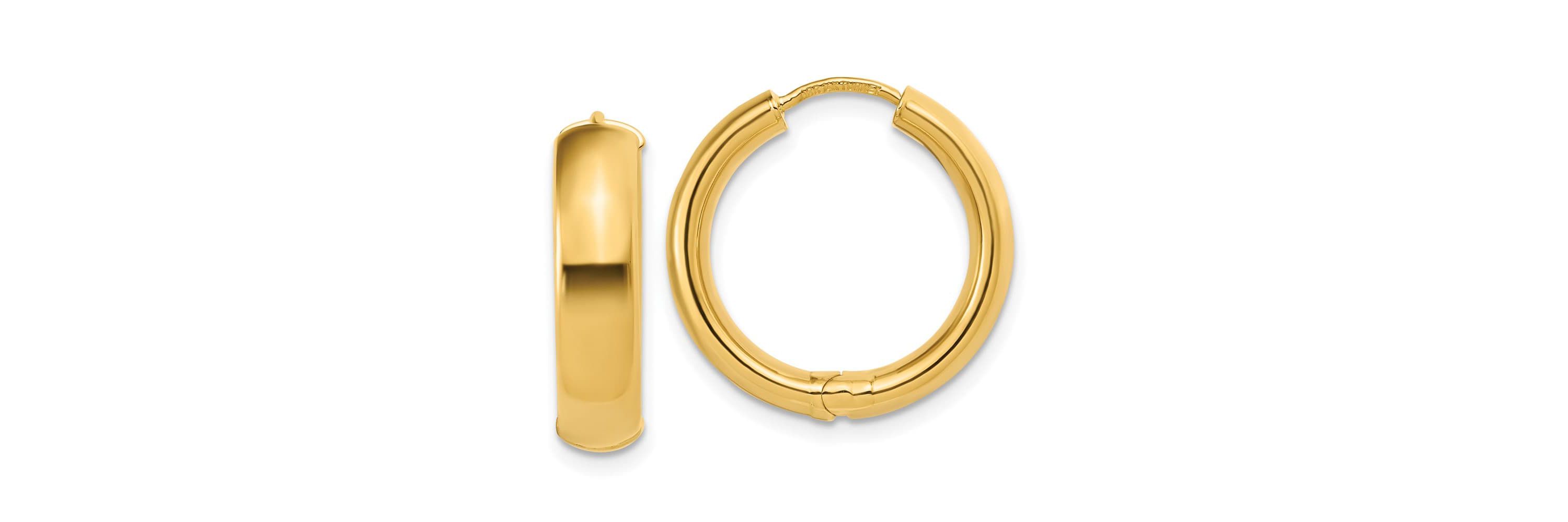 14K Yellow Gold Polished Hinged Hoop Earrings
