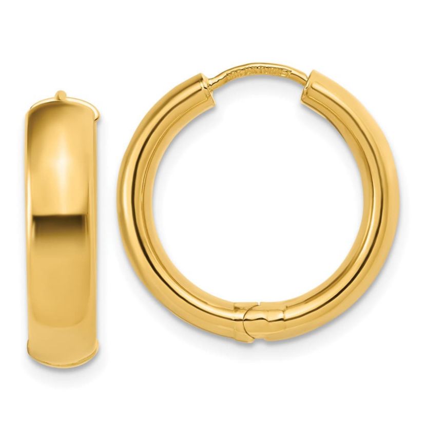 14K Yellow Gold Polished Hinged Hoop Earrings