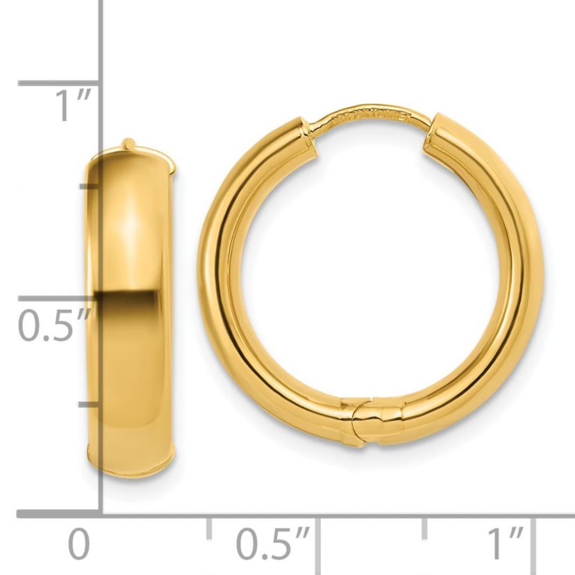 14K Yellow Gold Polished Hinged Hoop Earrings