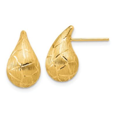 Belk & Co 14K Yellow Gold Polished, Brushed and Diamond-cut Puffed Teardrop Post Earrings