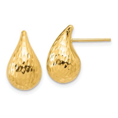 Belk & Co 14K Yellow Gold Polished and Diamond-cut Puffed Teardrop Post Earrings