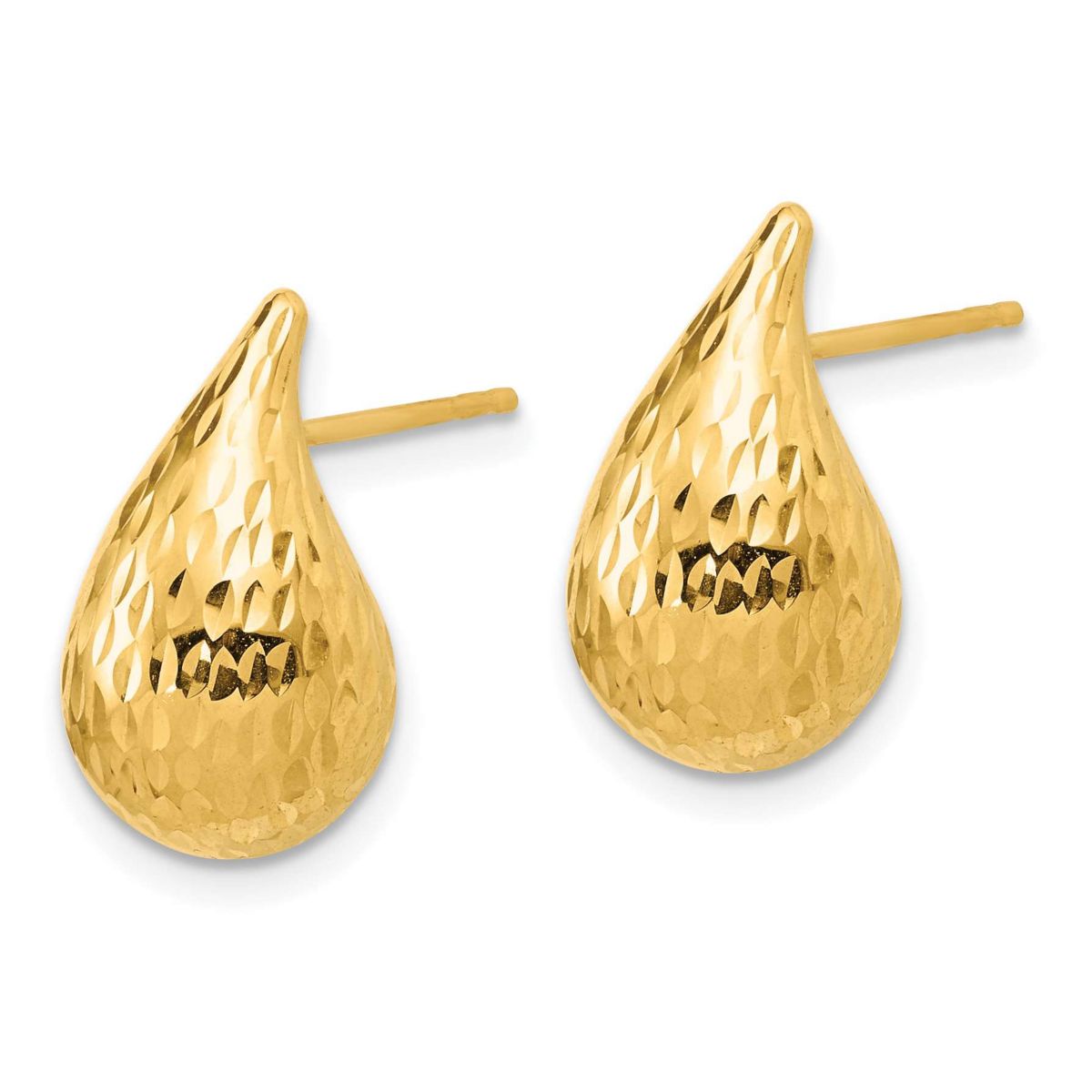 14K Yellow Gold Polished and Diamond-cut Puffed Teardrop Post Earrings