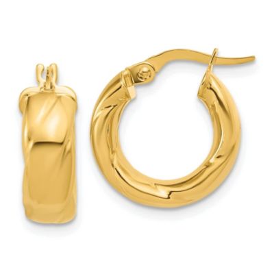 Belk & Co 14K Yellow Gold Polished and Grooved Hoop Earrings