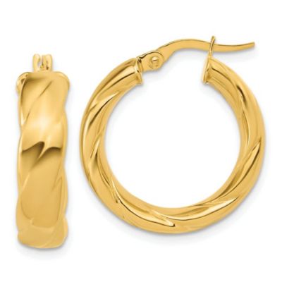 Belk & Co 14K Yellow Gold Polished and Grooved Hoop Earrings