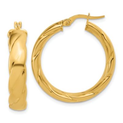Belk & Co 14K Yellow Gold Polished and Grooved Hoop Earrings