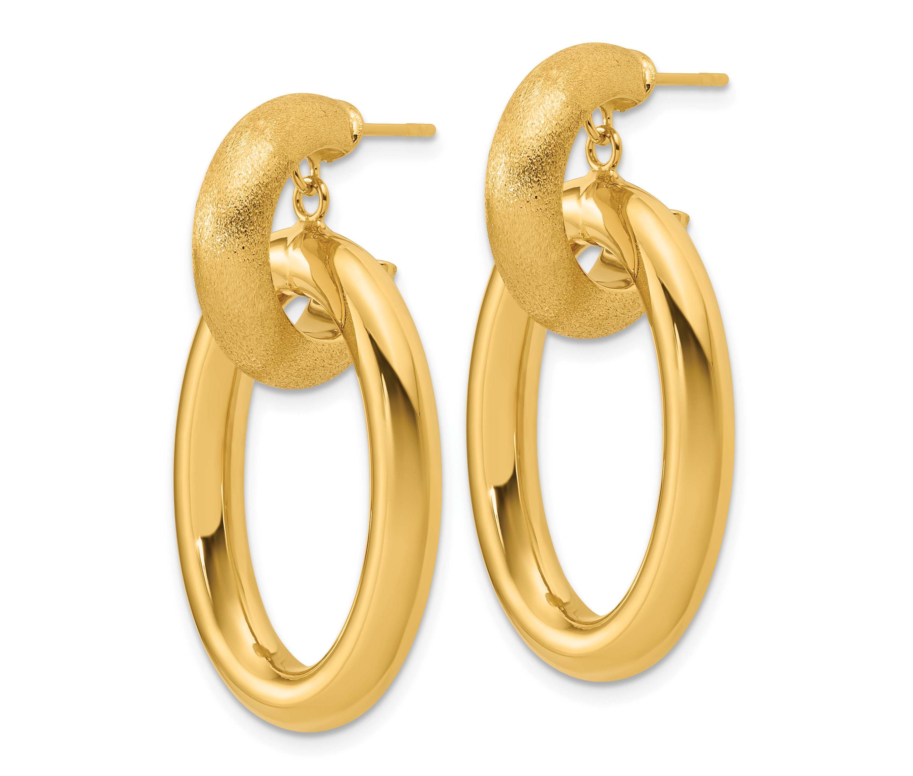 14K Yellow Gold Polished and Brushed Oval Dangle Post Earrings