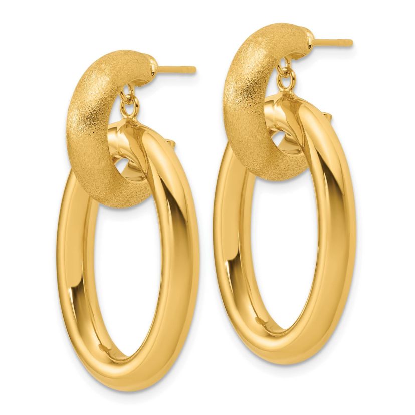 14K Yellow Gold Polished and Brushed Oval Dangle Post Earrings