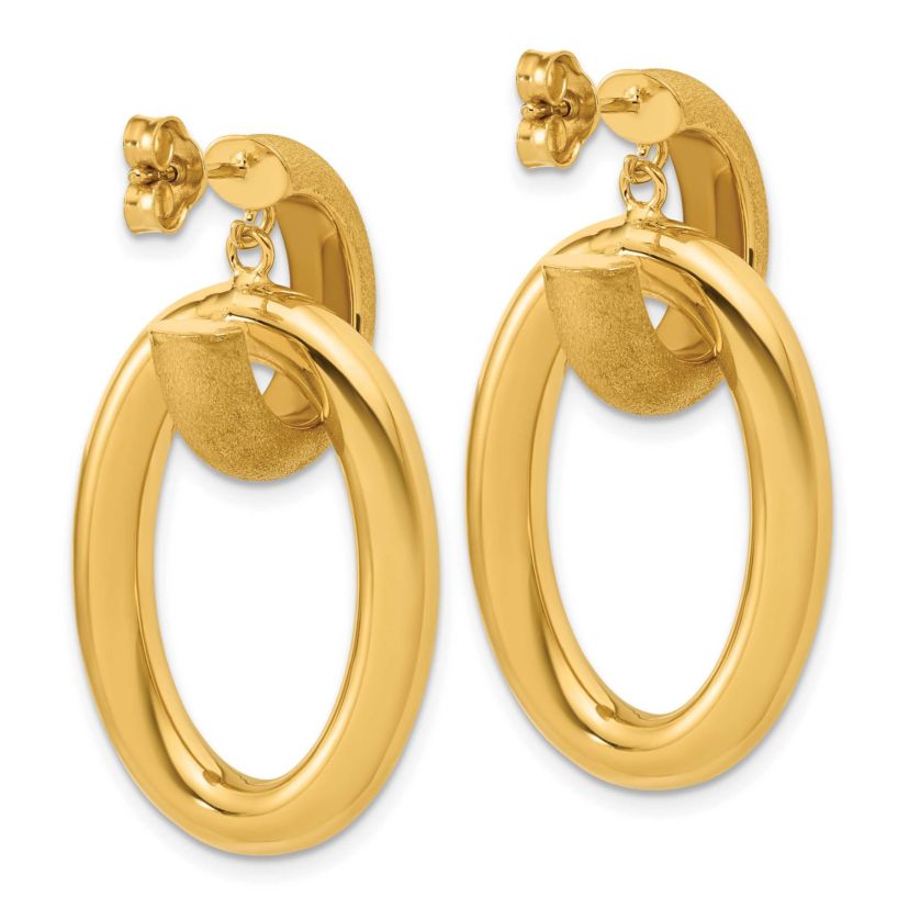 14K Yellow Gold Polished and Brushed Oval Dangle Post Earrings