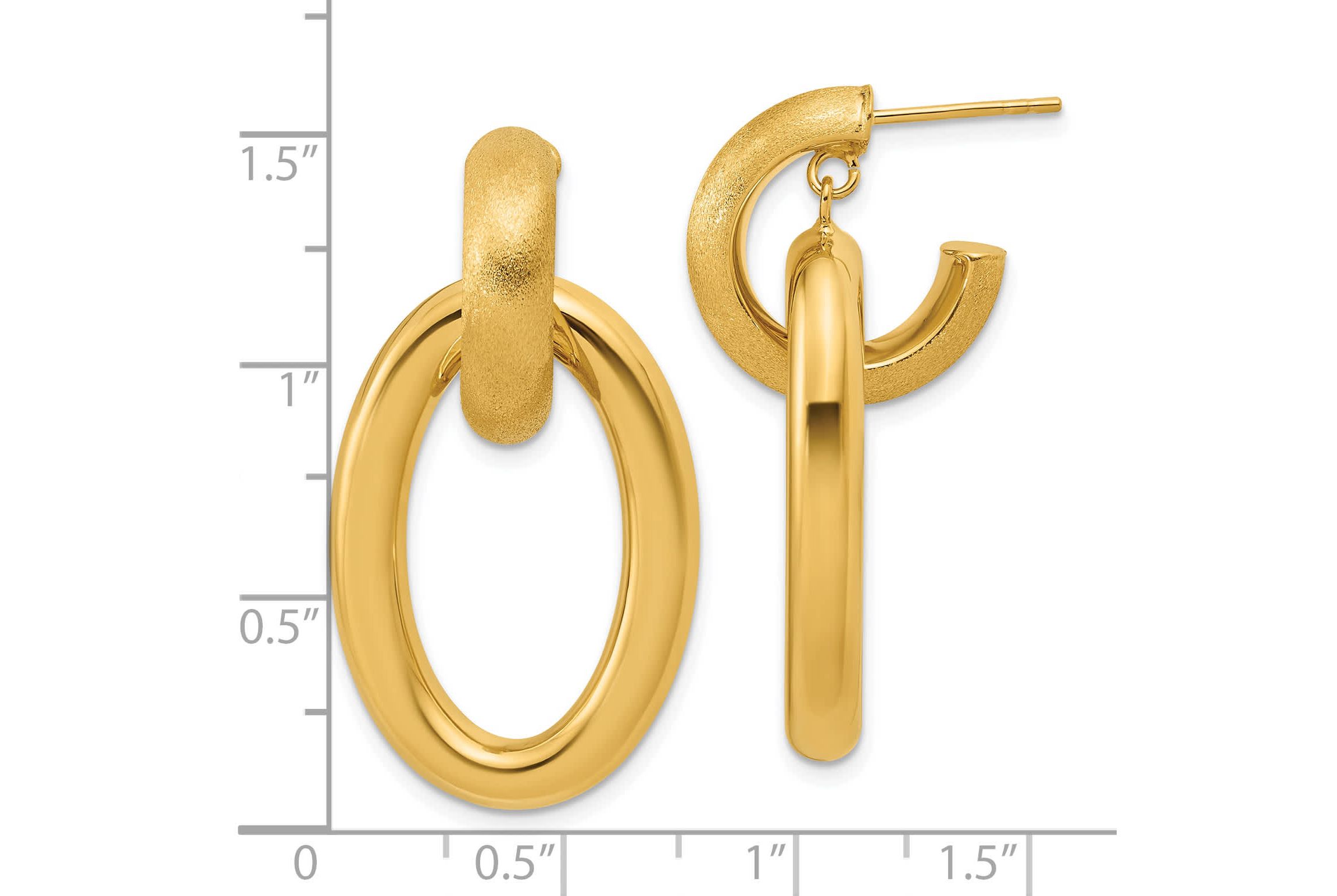 14K Yellow Gold Polished and Brushed Oval Dangle Post Earrings