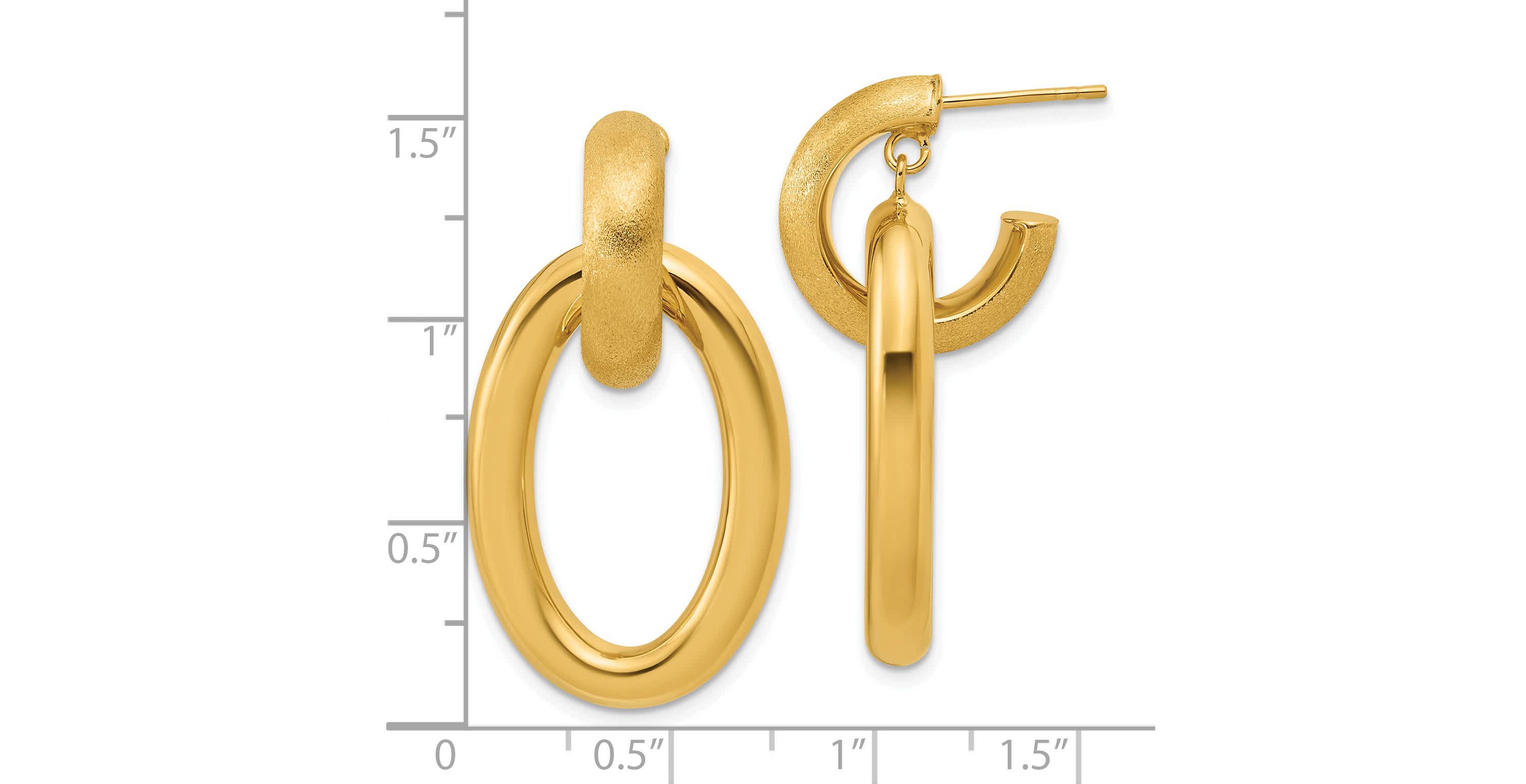14K Yellow Gold Polished and Brushed Oval Dangle Post Earrings