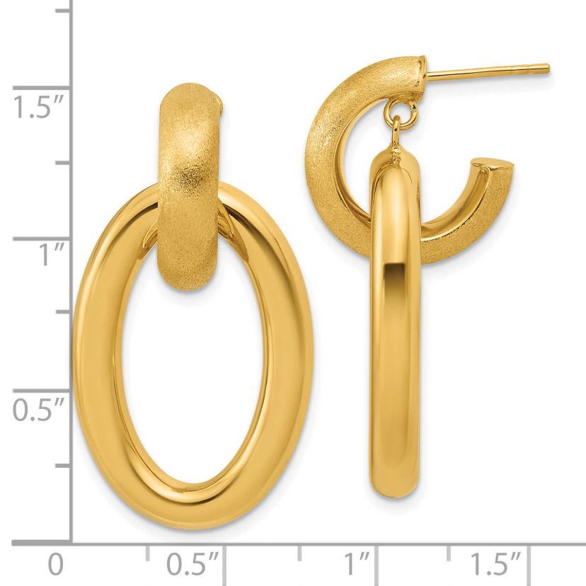 14K Yellow Gold Polished and Brushed Oval Dangle Post Earrings