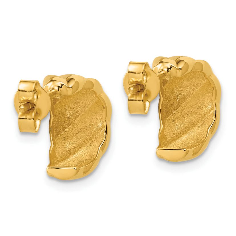 14K Yellow Gold Polished and Grooved J-Hoop Post Earrings