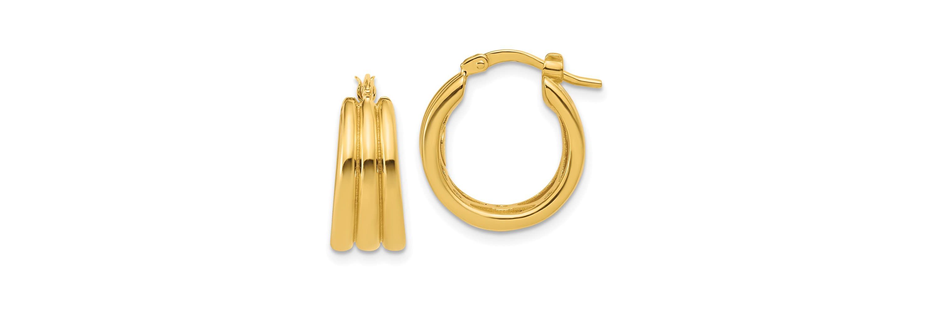 14K Yellow Gold Polished and Grooved Hoop Earrings