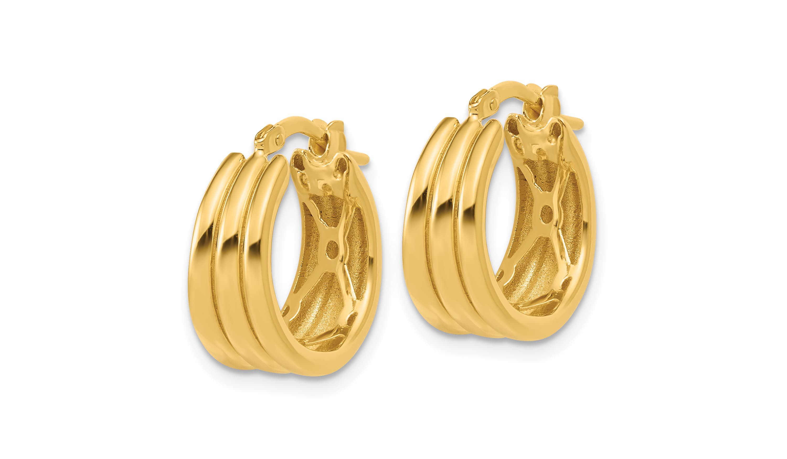 14K Yellow Gold Polished and Grooved Hoop Earrings
