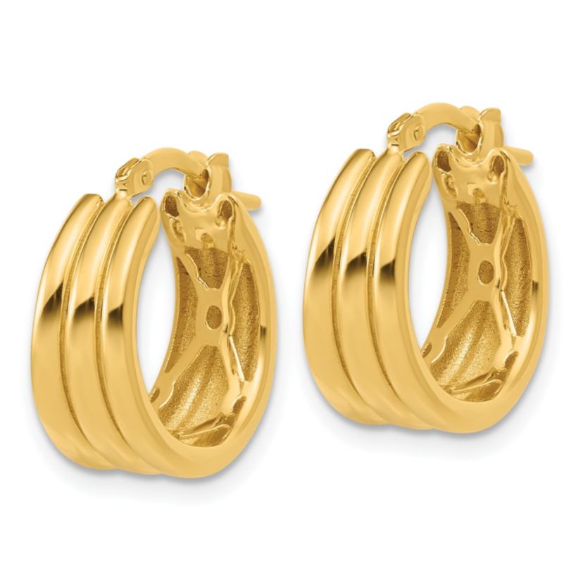 14K Yellow Gold Polished and Grooved Hoop Earrings